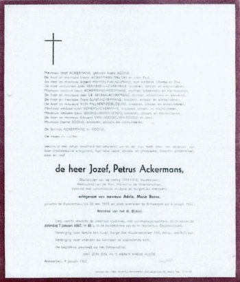Doodsbrief Petrus Jozef Ackermans