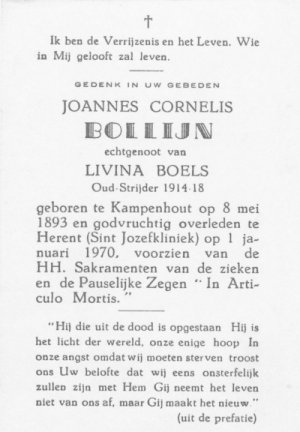Doodsprentje Joannes Cornelius Bollijn