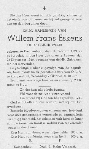 Doodsprentje Willem Frans Eskens